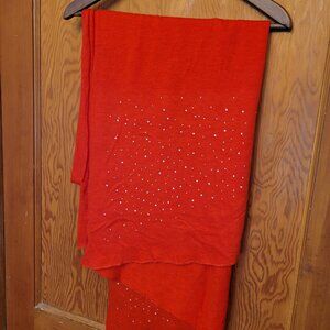Red Wool Blend Scarf with Rhinestone Embellishment Sparkle Detail